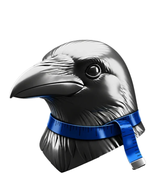 Raven mascot with a measuring tape, for custom projects